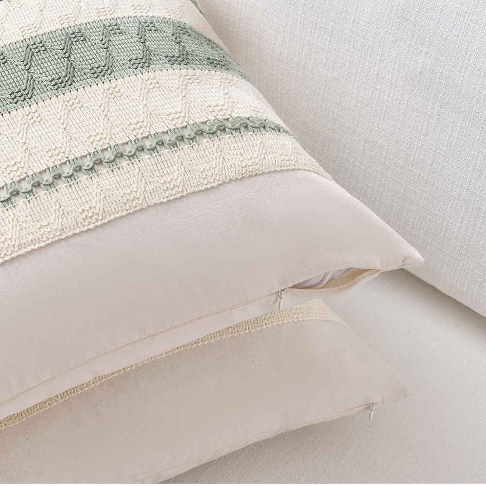 Sage Green Boho Lumber Decorative Throw pillow cover 12x20 - Picture 3 of 8